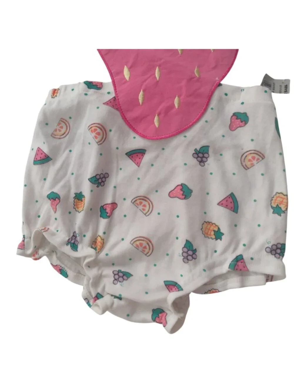 Vtg Fisher-Price Kidswear 2T Fruit-Print Romper NEW Deadstock w Strawberry Bib - Picture 4 of 8